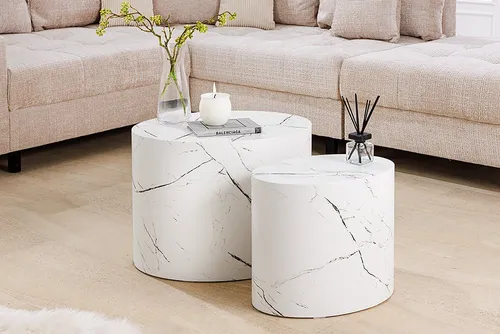 riess-ambiente Beistelltisch DICE 55cm weiß - Ablagetische im eleganten Marmor-Design, 2er Set mit ovalen Formen, ideal für vielseitige Wohnstile und flexible Nutzung.