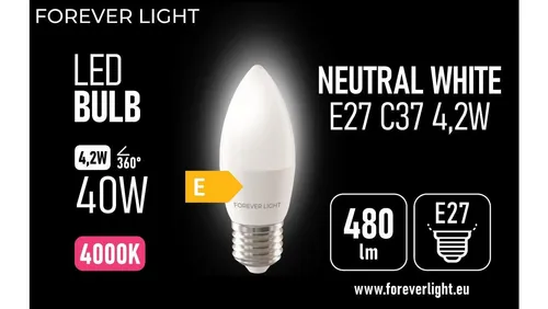 Żarówka LED E27 C37 4.2W 480lm 4000K klasa E Forever Light TELFORC 5907504518633