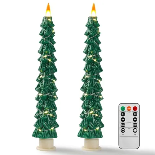Weihnachtsbaumkerzen Umgeben von Lichterketten, LED flammenlose Kerzenlichter mit Fernbedienung Timing-Funktion Grün