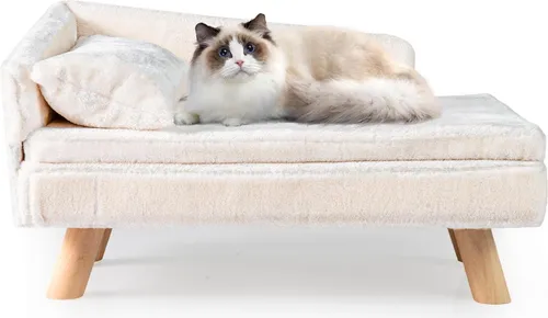 KOMFOTTEU Tiersofa für Hunde und Katzen mit Rückenlehne - Gemütliches Hundebett mit abnehmbarem Kissen, stabilen Holzbeinen und weichem Samtvelours für besten Komfort. Ideal für kleine und mittelgroße Tiere und passt perfekt in Ihr Zuhause.