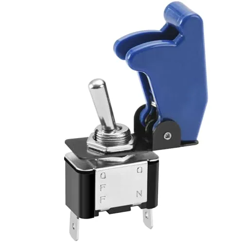 Heschen Metall Kippschalter Flick Flip, 12V 20A, SPST, EIN/AUS 2 Positionen, 2-polig, mit wasserdichter Kappe (Blaue Kappe)