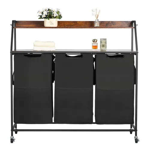 VEVOR Wäschekorb Wäschesammler mit 3 Fächern - Praktischer Wäschesortierer mit 3 Fächern und 2 Ebenen für eine optimale Organisation Ihrer Wäsche. Hergestellt aus robustem 600D Oxford-Gewebe, ideal für jedes Zuhause.