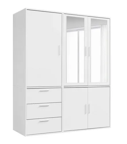 mokebo Kleiderschrank Der Grenzenlose (5-Türig & 3 Schubladen) mit Spiegeltüren, Schrank oder Garderobenschrank mit Spiegel in Weiß