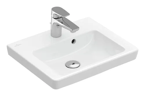 Villeroy & Boch Subway 2.0 Handwaschbecken 450 x 370 mm - Weiß Alpin mit CeramicPlus - Waschtisch mit 1 Hahnloch und Überlauf, pflegeleichte CeramicPlus-Oberfläche für einfache Reinigung und zeitloses Design.