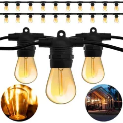LUMILED Lichterkette Außen 20M mit 20 E27 1,3W LED Lampe ST45 Warmweiß 2200K 230V Garten Deko Terrasse verlängerbar IP44 Spritzwasserdicht Wette... - Schwarz