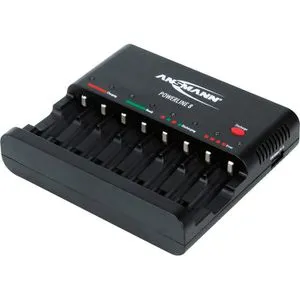 Ansmann Akku-Ladegerät Powerline 8 1001-0006 - 8 Ladeschächte für AA/AAA Akkus, LED-Anzeige und USB-Port zum Laden mobiler Geräte