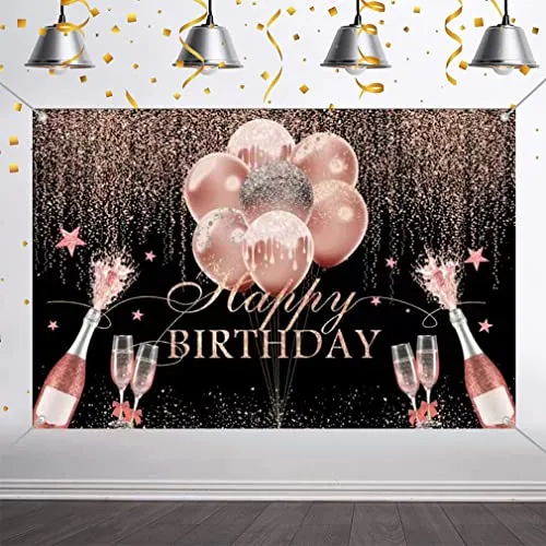 Geburtstag Deko für Mädchen/Frauen, Geburtstag Banner Rosa Stoff Schild Plakat, Happy Birthday Hintergrund Banner Damen Geburtstagsfeier Deko