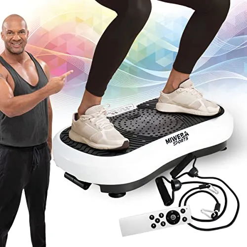 Miweba Sports Fitness 2D Vibrationsplatte MV100 | 250 Watt mit 3 Jahren Garantie - Vibrationsplatte für effektives Home Fitness, 3 multidimensionale Vibrationszonen für gezielte Fettverbrennung und Muskelaufbau, inklusive Bluetooth und 10 Trainingsprogrammen.