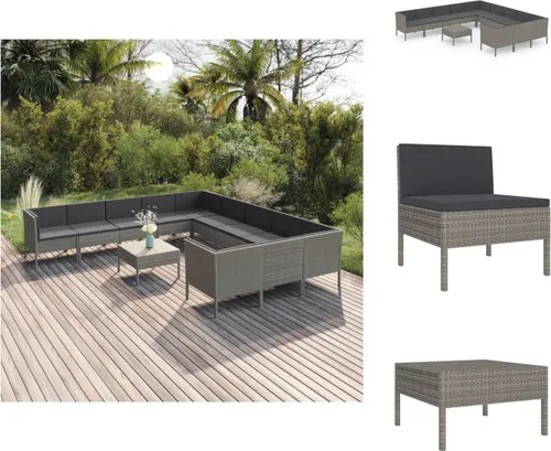 vidaXL 12-tlg. Garten-Lounge-Set mit Auflagen Poly Rattan Grau