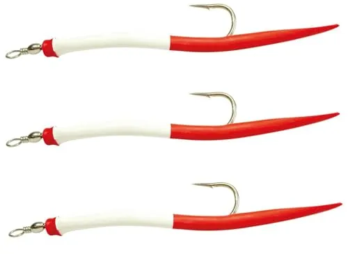 Dieter Eisele Gummi-Makks rot/weiß - 3 Kunstköder für Dorsch, Länge / Hakengröße:15cm / Gr. 8/0