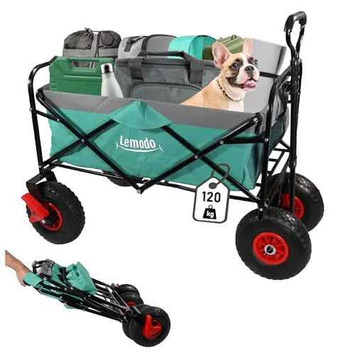 Faltbarer Bollerwagen grün grau – 120 kg Tragkraft