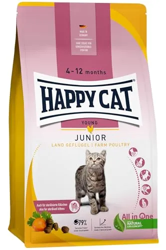 Happy Cat 70539 - Young Junior Land Geflügel - Katzen-Trockenfutter für Jung-Katzen ab dem 4. Monat - 1,3 kg Inhalt