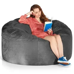 Green Bean Jumbo Max Riesensitzsack XXL – Komfortabler Velours-Lounge-Sitzsack mit Memory-Schaum - Sitzsäcke in 5ft (150x120cm) Dunkelgrau – Maximale Bequemlichkeit durch Memory-Schaumfüllung, waschbarer Bezug und ideal für entspannte Stunden im Wohnzimmer oder Gaming Room.