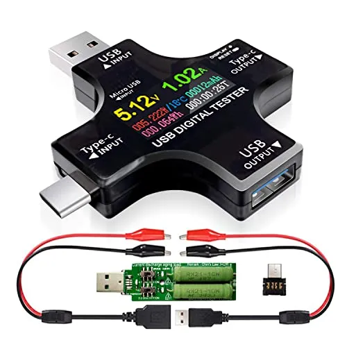USB C Tester 2 in 1 mit IPS Bildschirm - Multimeter für präzise Messungen von Spannung, Strom und Leistung. Ideal für digitale Gamer und Elektronik-Enthusiasten mit umfangreichen Schutzfunktionen.