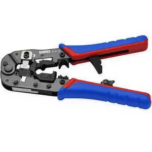 Knipex Crimpzange RJ45-Stecker - 191 mm, All-in-One für Kabelschnitt und Abmanteln, hohe Crimpqualität durch Zwangssperre