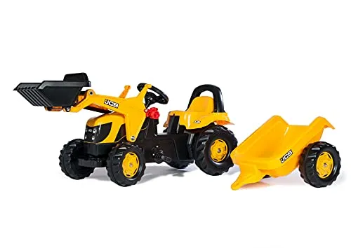 Rolly Toys S2602383 rollyKid JCB - Trettraktor mit Anhänger - Kinderfahrzeug für 2,5 bis 5 Jahre mit öffnbarer Motorhaube, Drehschemellenlenkung und robustem Design für sicheren Spielspaß.