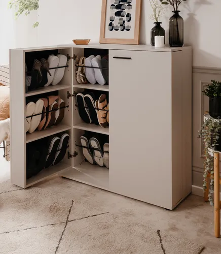 Furn.Design Schuhschrank Logu - Samt Kommode für 24 Paar Schuhe - Schuhschrank in modernem Design, ausklappbar und mit Platz für bis zu 24 Paar Schuhe. Ideal für Ordnung im Flur, gefertigt aus hochwertigem Holzwerkstoff.