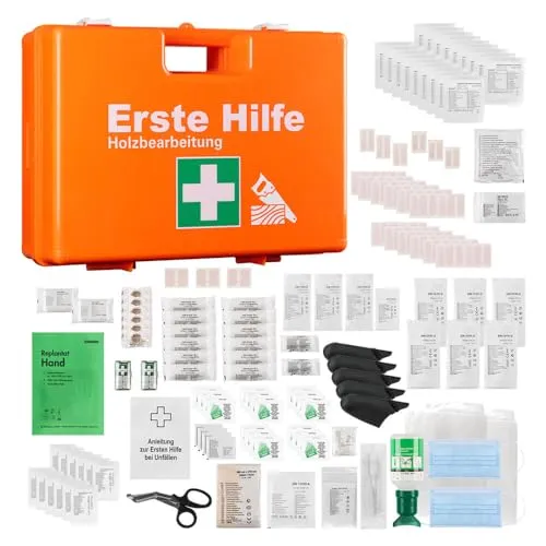 ERSTEHILFESHOP Erste-Hilfe-Koffer Holzbearbeitung, DIN 13157, branchenspez. Zusatz + Nachfüllp., Art.-Nr. 611346 | Verbandskasten | Notfallkoffer | Erste Hilfe Kasten