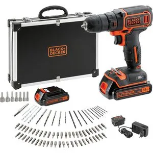 Black + Decker Akku-Bohrschrauber BDCDC18BAFC - 18V, max. 650 U/min, inkl. 2 Akkus und 80-tlg. Zubehörset, ideal für vielseitige Anwendungen