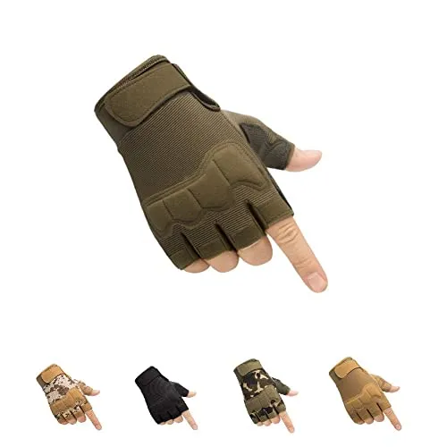 HYCOPROT Taktische Halbfinger Handschuhe Outdoor-Militär Motorrad Einsatzhandschuhe Leichte Atmungsaktive Sporthandschuhe für Fahrrad Airsoft Paintball Wandern Felsklettern (Grün, Small)