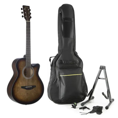 Akustikgitarre Anfänger-Set Red Hill H00LC B - Vielseitiges Westerngitarre Set mit Grand-Auditorium-Bauform und praktischem Zubehör. Ideal für Einsteiger, inklusive Gigbag, Stimmgerät und Ständer.