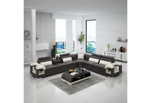 Designer Ledersofa L-Form Couch Wohnlandschaft - Elegantes L-Form Sofa für das Wohnzimmer, aus hochwertigem Leder, bietet Platz für bis zu 6 Personen. Mit modernem Design und bequemer Polsterung ist es der perfekte Mittelpunkt für gesellige Abende.