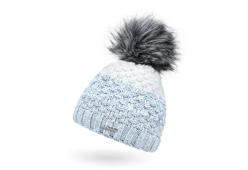 Neverless Bommelmütze Damen Strick-Mütze gefüttert Fleece-Innenfutter Fell-Bommel Kunstfell