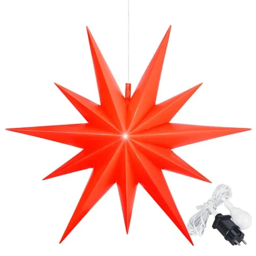 OVILUM Leuchtstern 2D XXL mit LED Beleuchtung | rot | Ø 100cm - Weihnachtsbeleuchtung: Wetterfester Leuchtstern mit 11 Spitzen, ideal für drinnen und draußen. Mit praktischem Timer für automatisches Ein- und Ausschalten.
