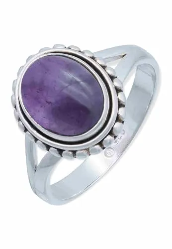 mantraroma Ring 925 Silber Damen Amethyst Edelstein lila schlicht groß modern