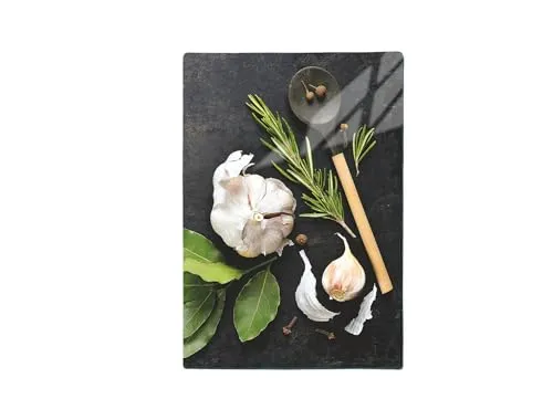 TMK ArtDeko Herdabdeckplatte 35x52 Einteilig Glas Induktion Herdschutz Spritzschutz Glasplatte Deko Schneidebrett, Gewürze