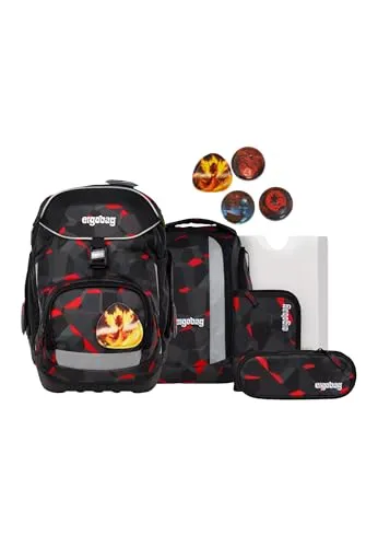 ergobag Schulranzen Pack-Set 6-teilig TaekBärdo schwarz - Schulranzen Set für den perfekten Schulstart, inklusive ergonomischem Ranzen, Sportrucksack und Federmäppchen. Nachhaltig aus recyceltem PET und 100% PFC-frei.