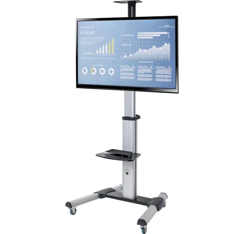 SpeaKa Professional PREM-LINE XL FS10S-46T TV-Rollwagen 94,0 cm (37) - 177,8 cm - TV-Rollwagen in Schwarz und Silber, ideal für flexible Präsentationen und Veranstaltungen mit höhenverstellbarem Design.