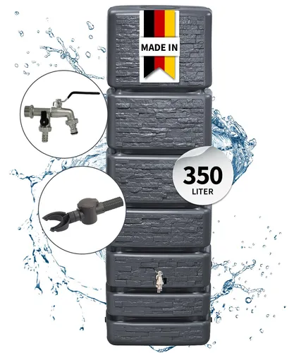 4rain SLIM STONE DECOR Regentonne Wandtank 350 Liter graphite grey