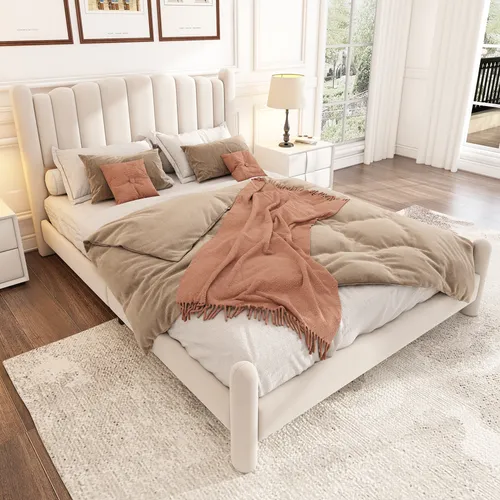 Flieks Polsterbett 160x200cm mit Lattenrost – Bequemes Jugendbett in Beige