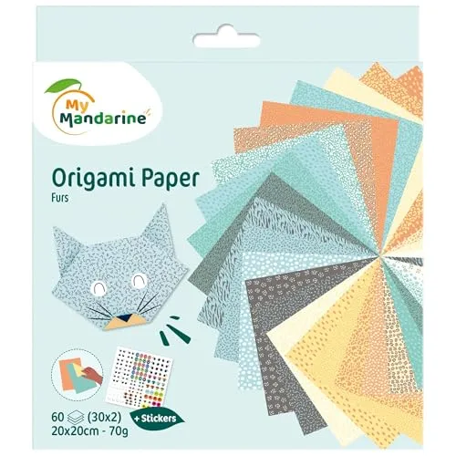 Avenue Mandarine OR513C - Origami Papier Set mit 60 Blatt, beidseitig bedruckt 20x20cm, + Augen Sticker, fördert Kreativität und Motorik für Kinder ab 7 Jahren