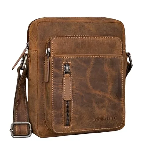 STILORD 'Dain' Umhängetasche Herren klein Leder Schultertasche Herrentasche zum Umhängen Herrenhandtasche Echt-Leder Crossbody Bag Ledertasche Vintage klein Echtleder, Farbe:bergamo - braun