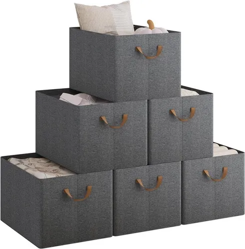 Woltu Aufbewahrungsbox (6 St) - Faltbare Aufbewahrungslösung in Grau - Aufbewahrungsboxen, 6 faltbare Würfel mit Griffen, stabil und langlebig, ideal zur Organisation von Wohnräumen.