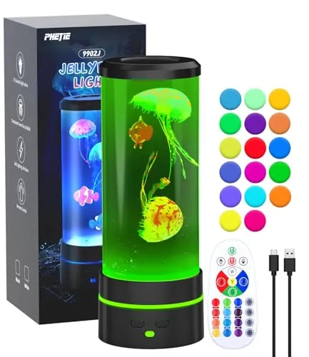 PHEJIE Quallen Lampe mit Fernbedienung LED Nachtlicht mit 17 Farben & Automodus, Beruhigende Schlafhilfe für Kinderzimmer, Deko für Wohnzimmer und Büro
