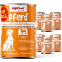 Supravit I Nassfutter mit Pferd für Hunde - Hochwertiges Hundefutter, 6 x 820g - Hochwertiges Nassfutter für Hunde mit hohem Fleischanteil aus frischem Pferdefleisch. Getreidefrei und ohne Zusatzstoffe, ideal für empfindliche Hunde. Praktische Dosen für eine einfache Fütterung.