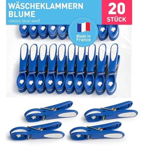 culiclean Wäscheklammern ohne Abdruck stabil bunt 20x Wäscheklammer blau Classic Blue, robuste Kluppen Soft Grip Clip Clothes Pegs UV beständig Klammern zum Aufhängen von Wäsche, Socken
