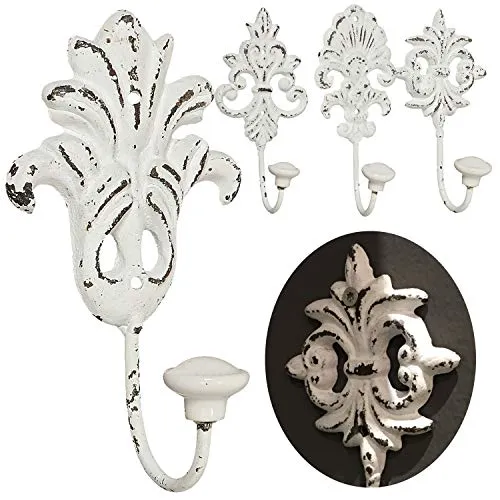 LS-LebenStil 2x Vintage Kleiderhaken Blume - Set 2 Stück - 15cm Ornament Shabby Weiß - Garderobenhaken Wandhaken Mantelhaken Handtuchhaken Flur Badezimmer Schlafzimmer Jacken Mäntel Handtücher