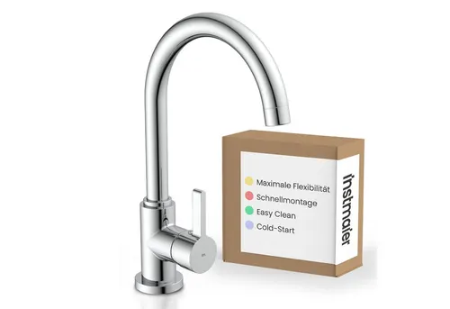 instmaier Küchenarmatur K3, Hochdruck 360° schwenkbar - Spültischarmatur mit elegantem Chrom-Finishing, ideal für moderne Küchen. Profitieren Sie von einem hohen Auslauf und einfacher Bedienung durch den Einhebelmischer.