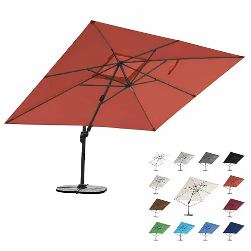 RS Trade Rechteckschirm Sonnenschirm 3m x 4m mit UV-Schutz - Sonnenschirm 300 x 400 cm aus leichtem Aluminium, mit axialer Seitenneigung und einfachem Kurbelsystem für maximalen Komfort im Freien.