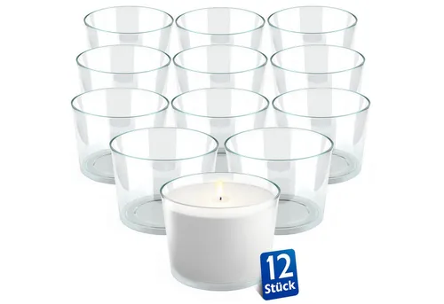 KONZEPT Tischkerzenhalter Teelichtgläser 150 ml, groß und transparent 7,2 x 5,8 x 8,2 cm (Set, 12 St., (Teelichthalter, Kerzengläser), Glasteelichthalter, Kerzenwindlicht, Vorspeisengläser, Dessertgläser