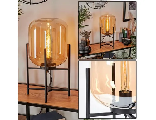Hofstein Tischleuchte in Schwarz/Bernstein – Moderne Nachttischlampe