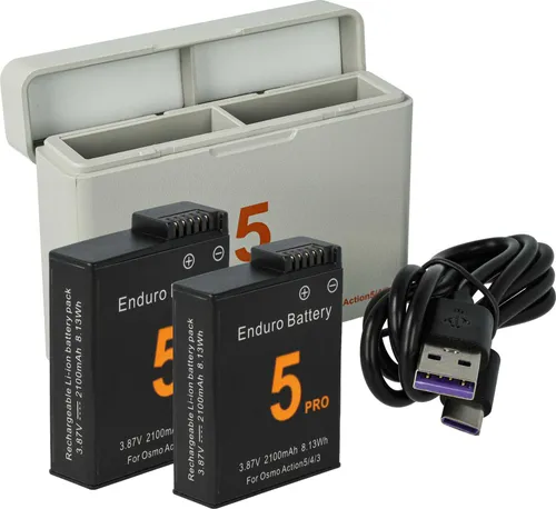 vhbw Ladezubehör-Set Ersatz für DJI BCX204-1950-3.87, CP.OS.00000370.01, JH-ACT5 für Kamera - 2x Akku, 1x Ladeschale mit USB-Kabel