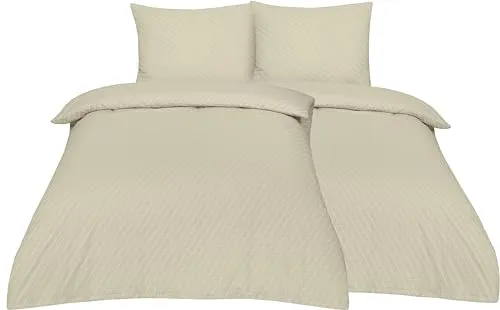 Betz Bettwäsche Seersucker 100% Baumwolle 4 teilige Garnitur Set mit Reißverschluss - Bügelfrei - Größe 135/200 cm + 80/80 cm Farbe Perlmutt