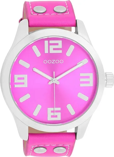 OOZOO Quarzuhr C1074 - Stilvolle Armbanduhr für Damen und Herren - Armbanduhren aus Leder mit spritzwassergeschütztem Gehäuse und auffälligem pinken Zifferblatt - perfekt für den modischen Auftritt!