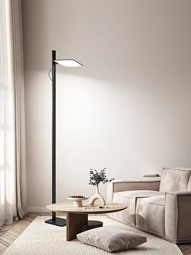 Schwarze LED-Stehleuchte für das Wohnzimmer, 24 W, 2160 lm, höhenverstellbar und 340° verstellbar, Ein-/Ausschalter, CCT und Fußdimmer