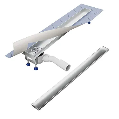 Aquabad® Duschrinne SDS Pro Edelstahl - Komplett-Set mit Haarsieb - Moderne Edelstahl Duschrinne für ebenerdige Duschen, inklusive Viega-Siphon und leicht zu reinigendem Haarsieb für eine sichere und einfache Montage.
